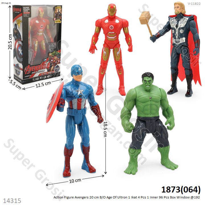 Action Figure Avengers 20 cm B/O Lampu Age Of Ultron 1 Ikat 4 Pcs 1 Inner 96 Pcs Box Window @192