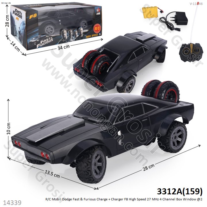R/C Mobil Dodge Fast &amp; Furious Charge + Charger F8 High Speed 27 MHz 4 Channel Box Window @24