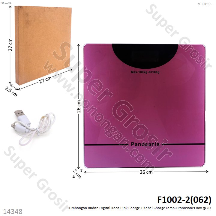 Timbangan Badan Digital Kaca Pink Charge + Kabel Charge Lampu Panosanis Box @20
