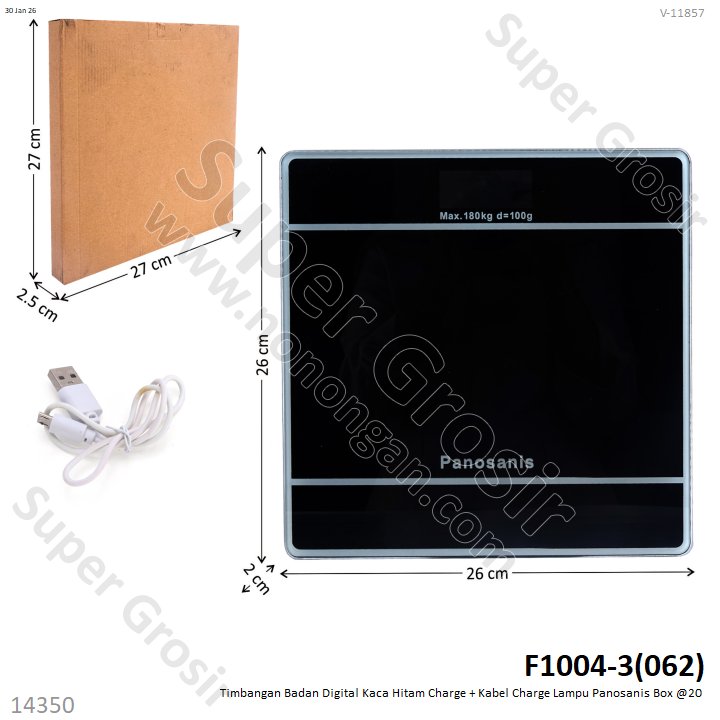 Timbangan Badan Digital Kaca Hitam Charge + Kabel Charge Lampu Panosanis Box @20