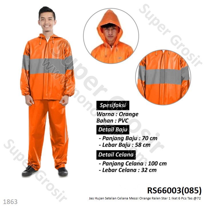 Jas Hujan Setelan Celana Messi Orange Ralen Star 1 Ikat 6 Pcs Tas @72