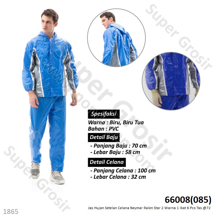 Jas Hujan Setelan Jaket Celana Neymar Ralen Star 1 Ikat 6 Pcs Tas @72