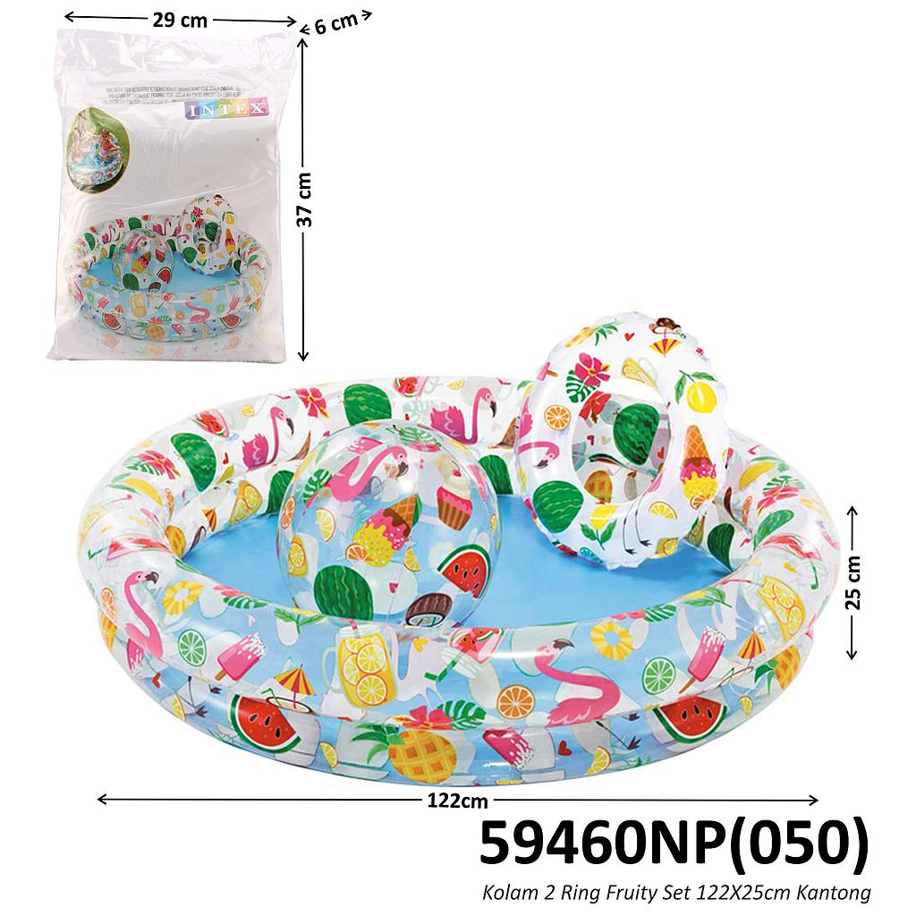 Kolam Renang Anak Intex Set Kolam 2 Ring 122X25 cm + Pelampung Donat + Bola Fruity Ktg @12