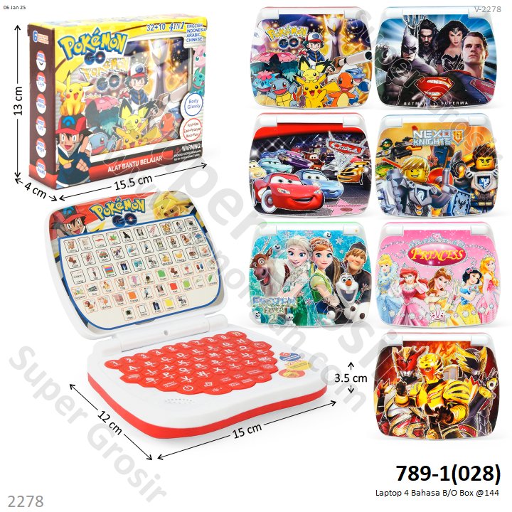 Mainan Edukasi Laptop 4 Bahasa B/O Suara Musik Alat Bantu Belajar Box @144