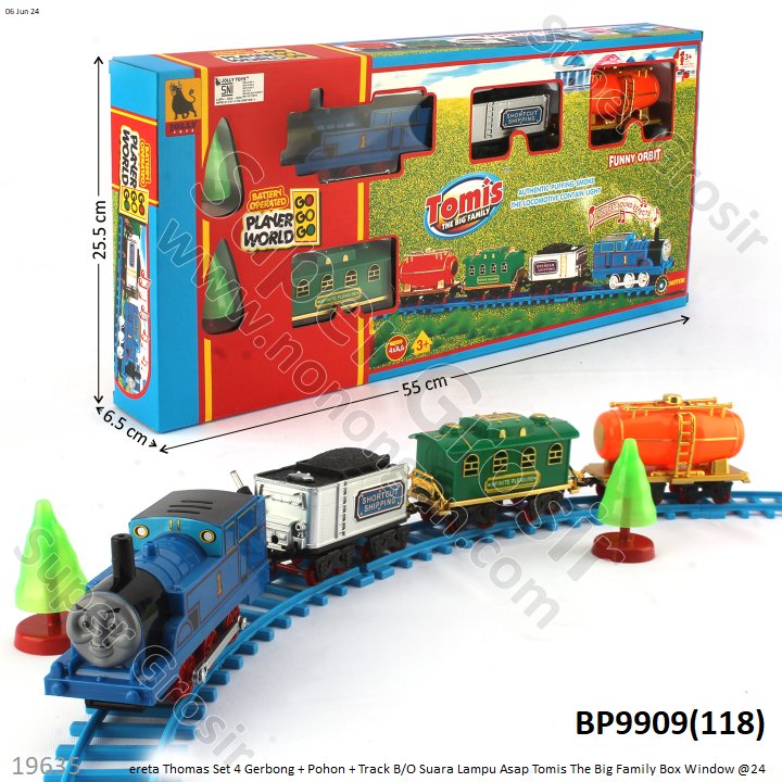 Kereta Thomas 4 Gerbong Track dan Pohon B/O Jalan Suara Lampu Asap Tomis The Big Family Box Window @24