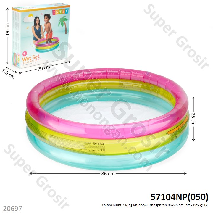 Kolam Renang Anak Intex Bulat 3 Ring Rainbow Transparan 86x25cm Box @12