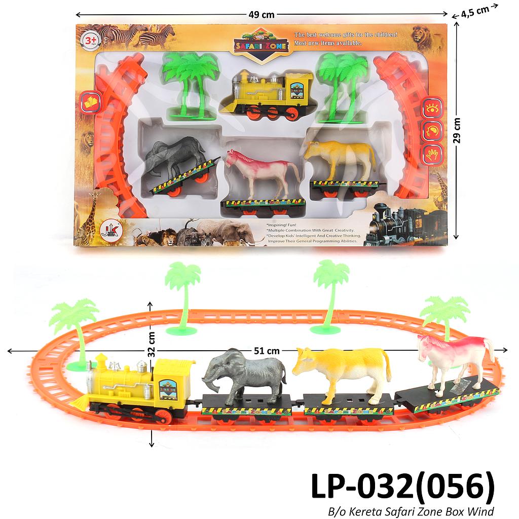 Kereta Api 4 Gerbong Muat Hewan Track dan Pohon B/O Jalan Safari Zone Box Window @48