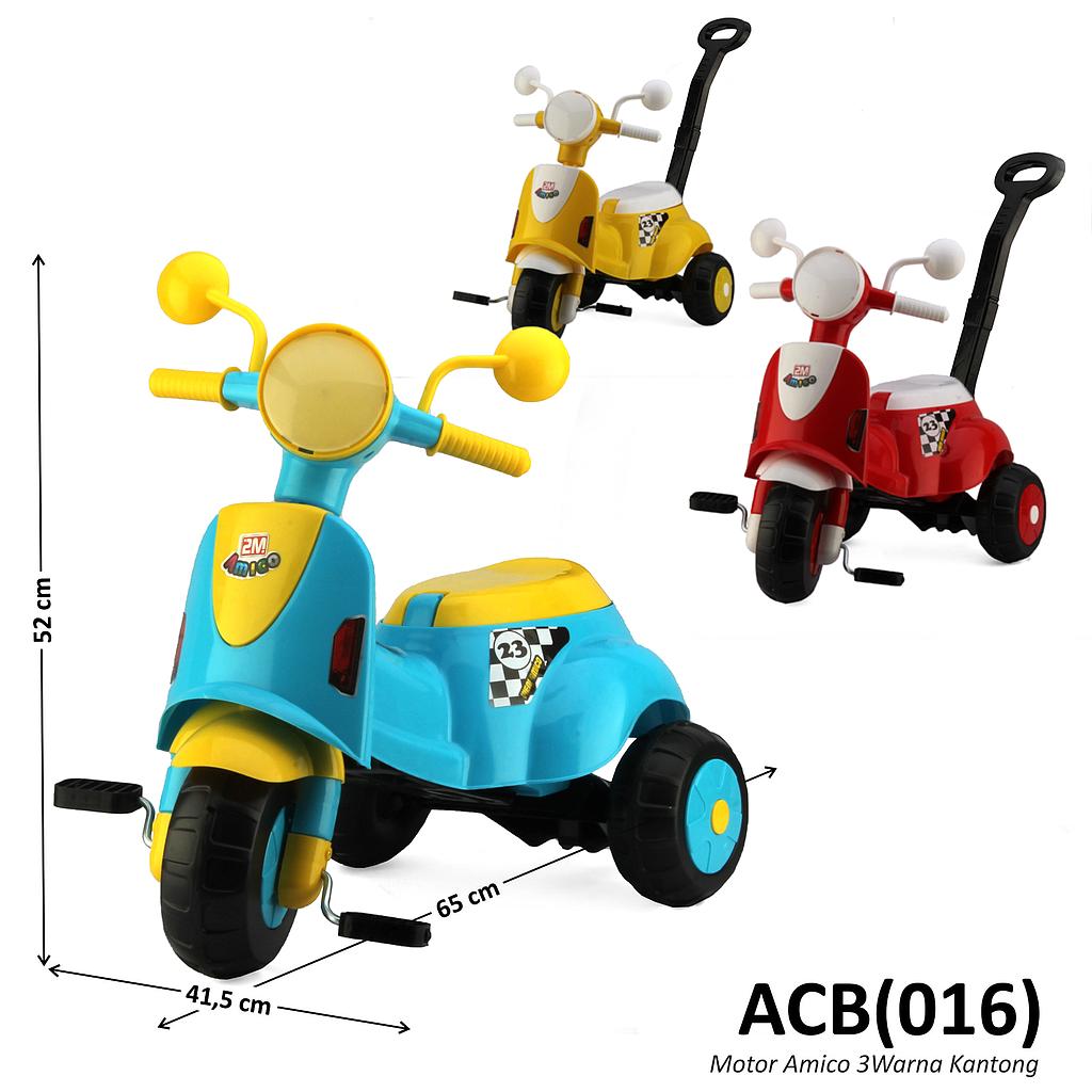 Tunggangan Sepeda Roda 3 Motor Vespa Dorong B/O Lampu Suara Lagu Anak Amico Boy 3 Warna Ktg PVC @6