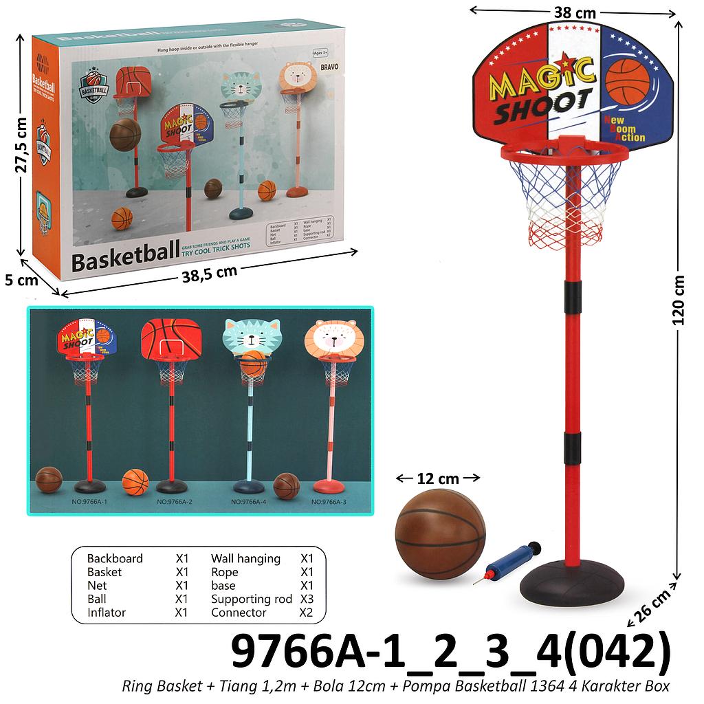 Ring Basket Set Tiang 120 cm + Bola Basket 12 cm + Pompa Basketball 1364 4 Motif 1 Inner 12 Pcs Box @24