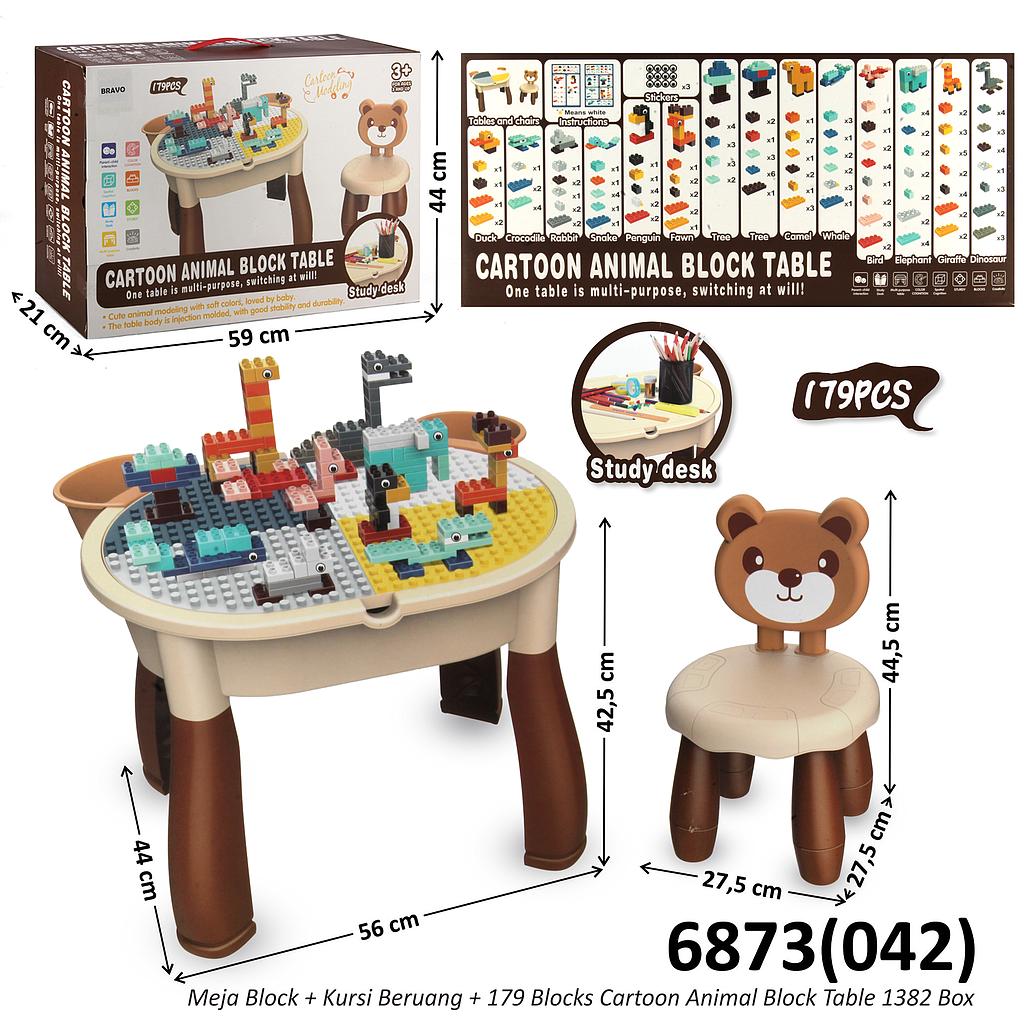Meja Block Set Kursi Beruang + Block 179 Pcs Cartoon Animal Block Table 1382 Box @8