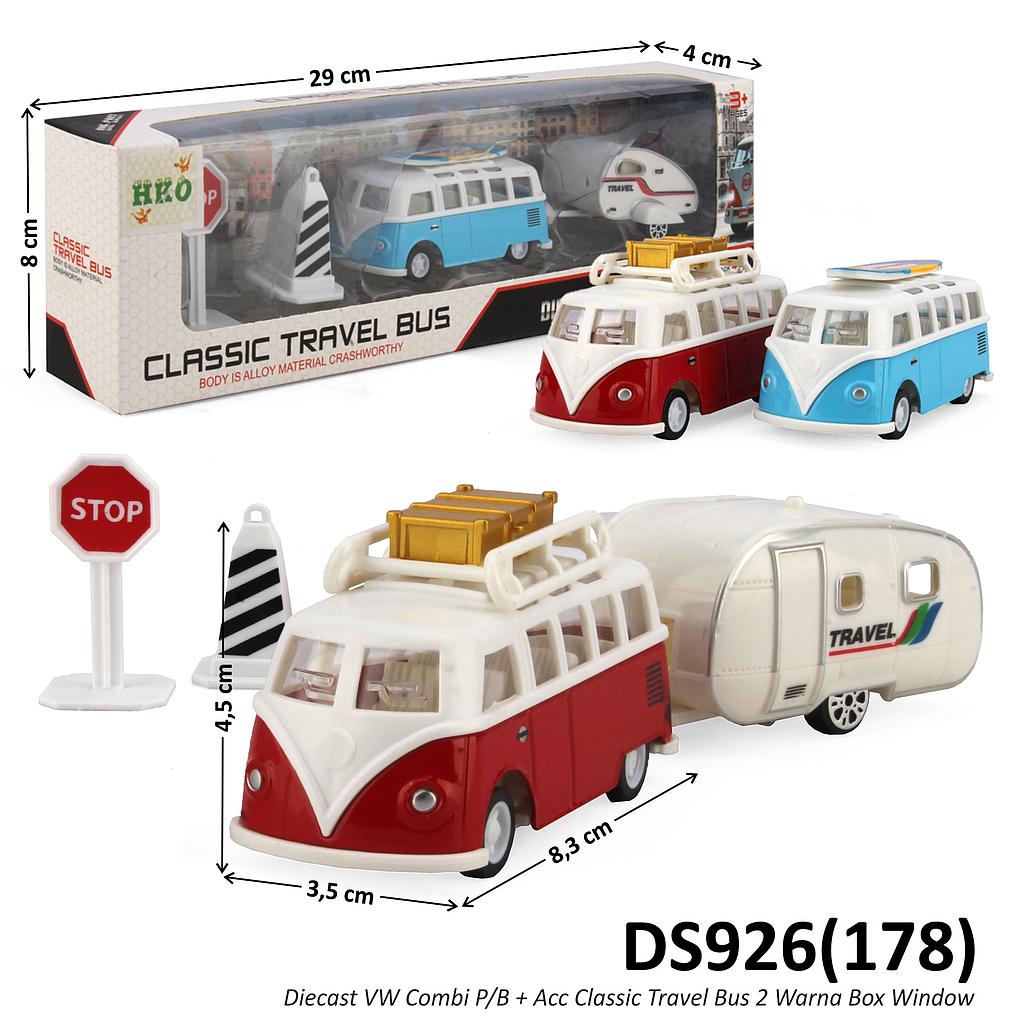 Diecast Mobil VW Combi P/B + Acc Classic Travel Bus 2 Warna Box Window @144