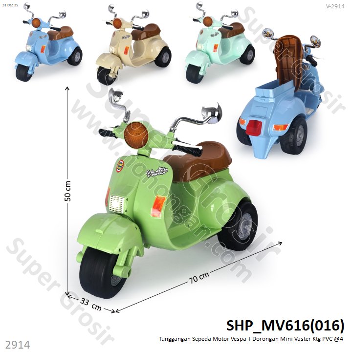 Tunggangan Sepeda Balance Bike Motor Vespa Roda 3 + Dorongan Mini Vaster Ktg PVC @4