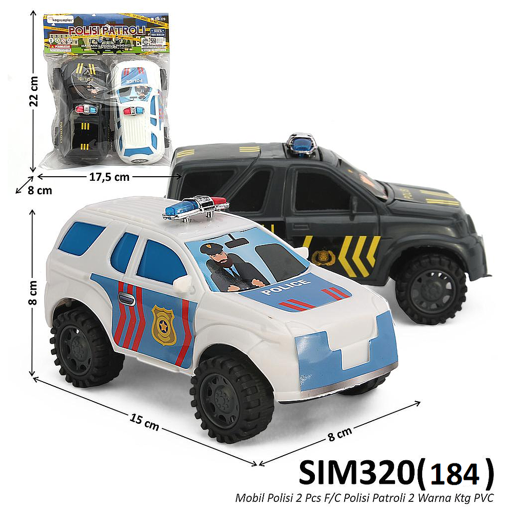 Mobil Polisi 2 Pcs 15 cm F/C Polisi Patroli Ktg PVC @84