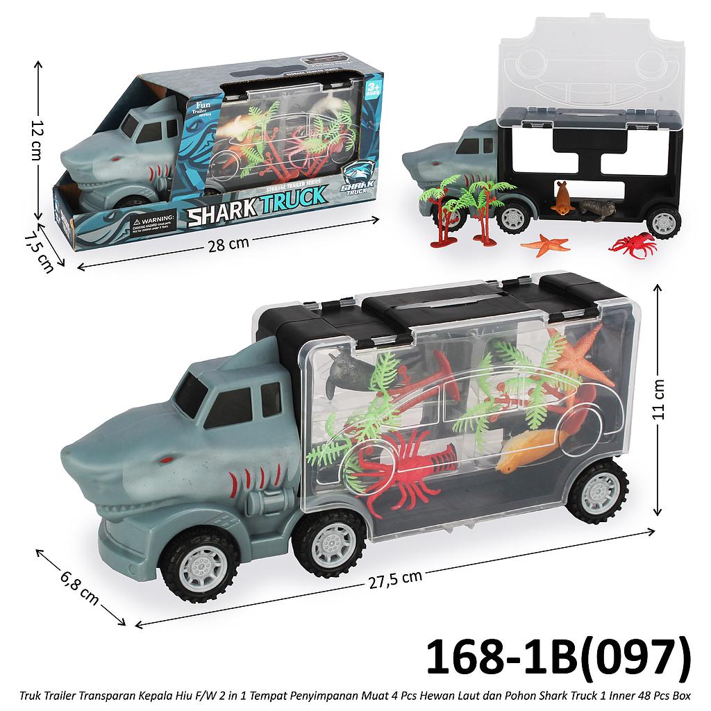 Koper Diecast Bentuk Truk Kontainer Kepala Hiu 28 cm F/W Isi Hewan Laut 4 Pcs dan Pohon Shark Truck 1 Inner 48 Pcs Box @96