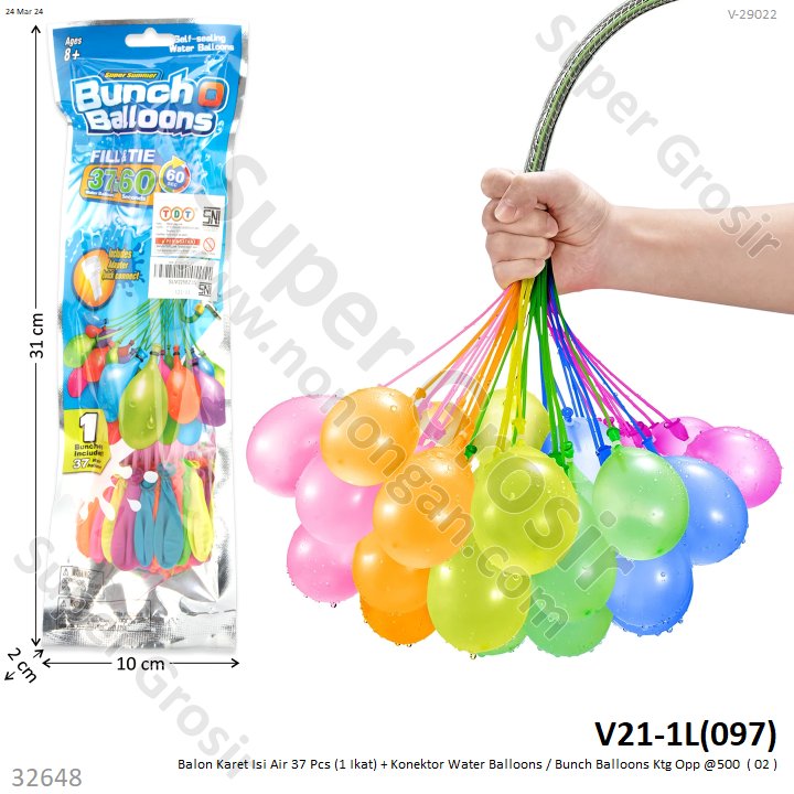 Balon Karet Perang Bom Air 37 Pcs (1 Ikat) + Konektor Happy Baby Balloons / Bunch Balloons Ktg Opp @500