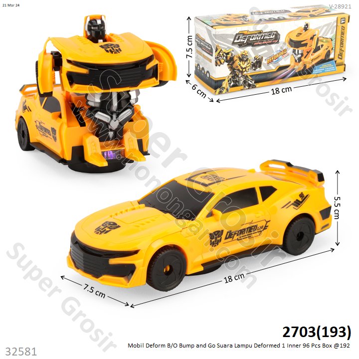 Mobil Deform B/O Bump and Go Suara Lampu Deformed 1 Inner 96 Pcs Box @192