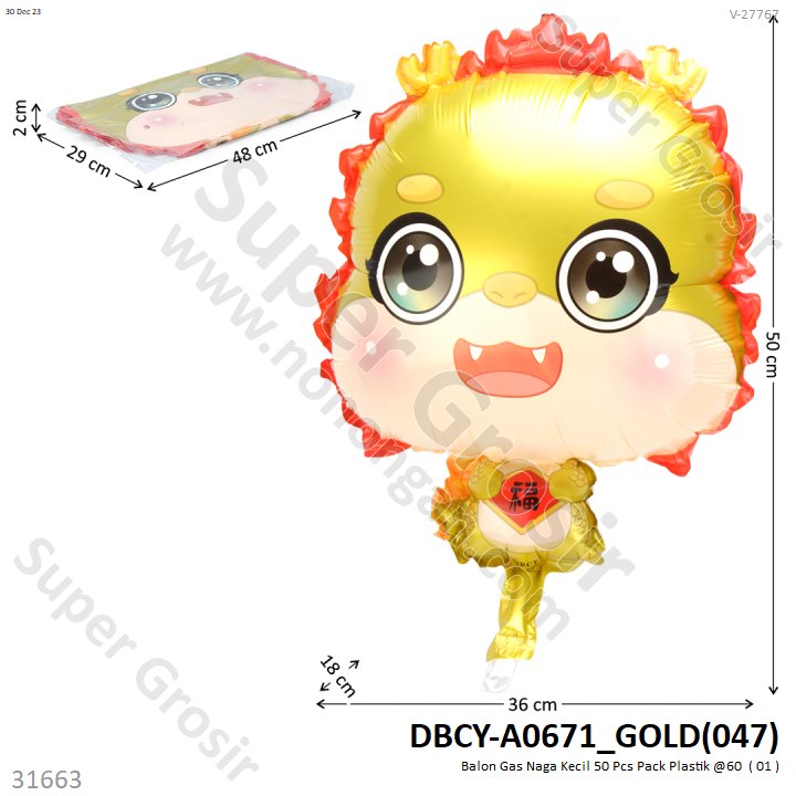 Balon Gas Naga Kecil 50 Pcs Pack Plastik @60