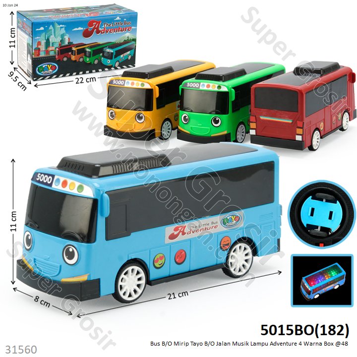 Bus Tayo 21 cm B/O Jalan Musik Lampu Adventure 1 Ikat 4 Pcs Box @40