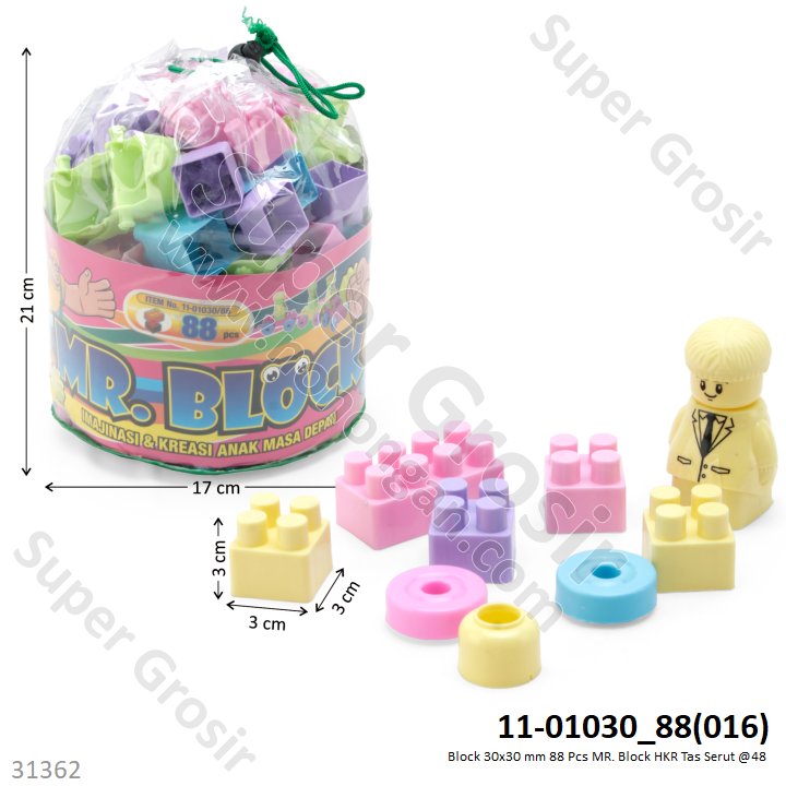 Block 30x30 mm 88 Pcs MR. Block HKR Tas Serut @48