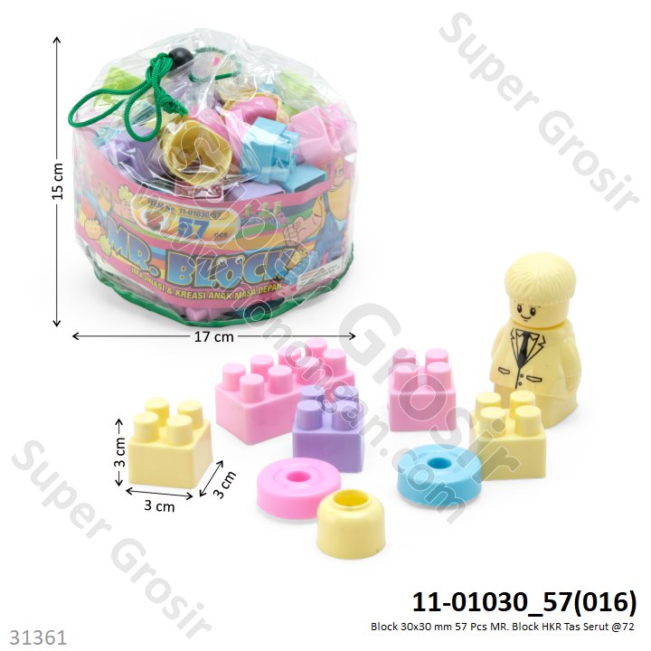 Block 30x30 mm 57 Pcs MR. Block HKR Tas Serut @72
