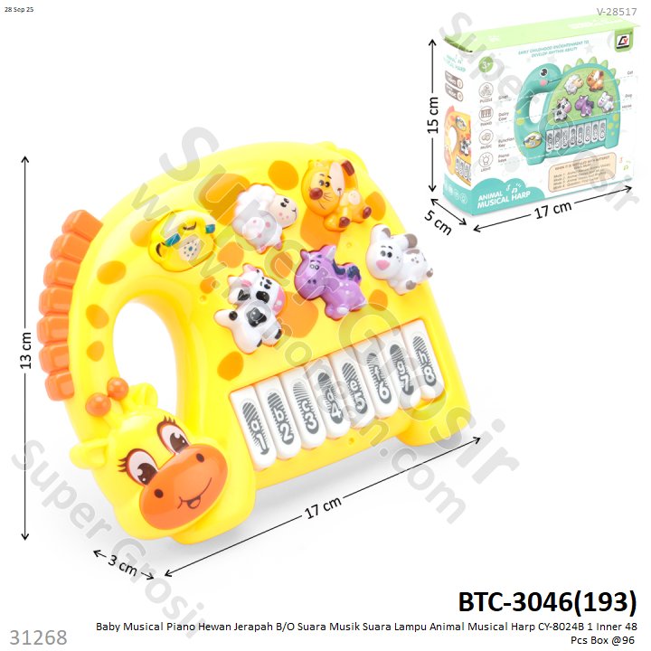 Baby Musical Piano Hewan Jerapah B/O Suara Musik Suara Lampu Animal Musical Harp CY-8024B 1 Inner 48 Pcs Box @96