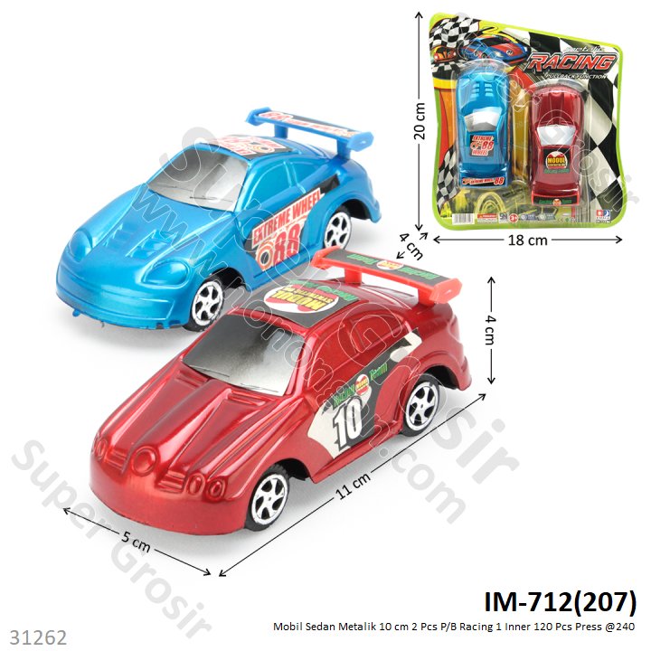 Mobil Sedan Metalik 10 cm 2 Pcs P/B Racing 1 Inner 120 Pcs Press @240