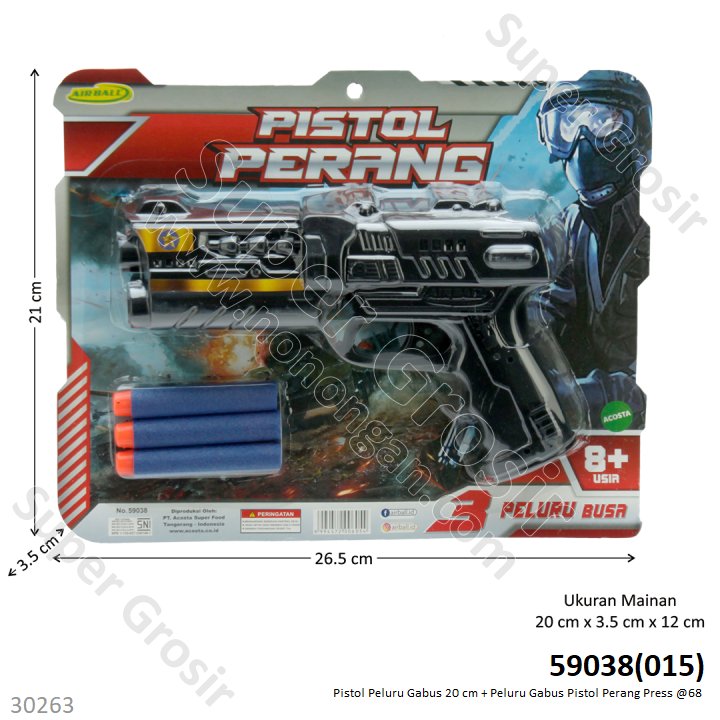 Pistol Peluru Gabus 20 cm Set Peluru 3 Pcs Pistol Perang Press @68