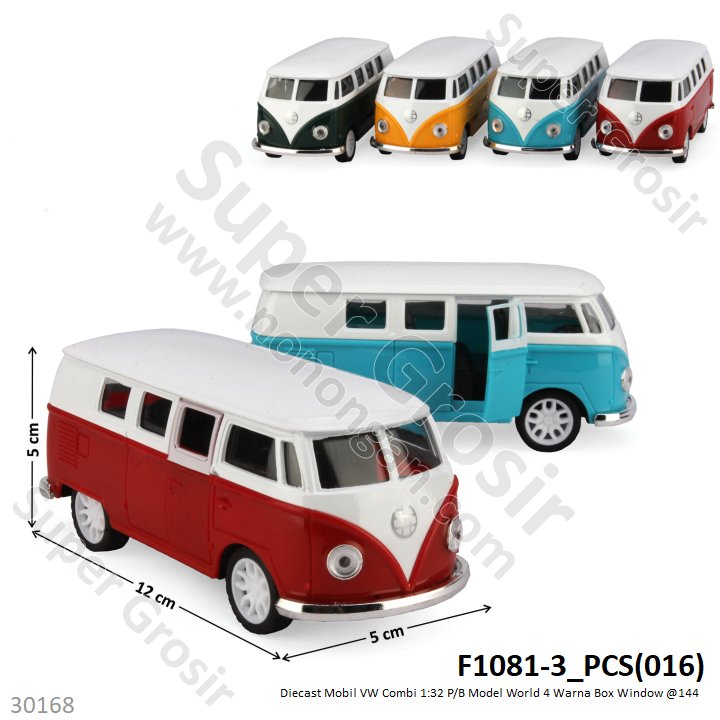 Diecast Mobil VW Combi 1:32 P/B Model World 4 Warna Box Window @144