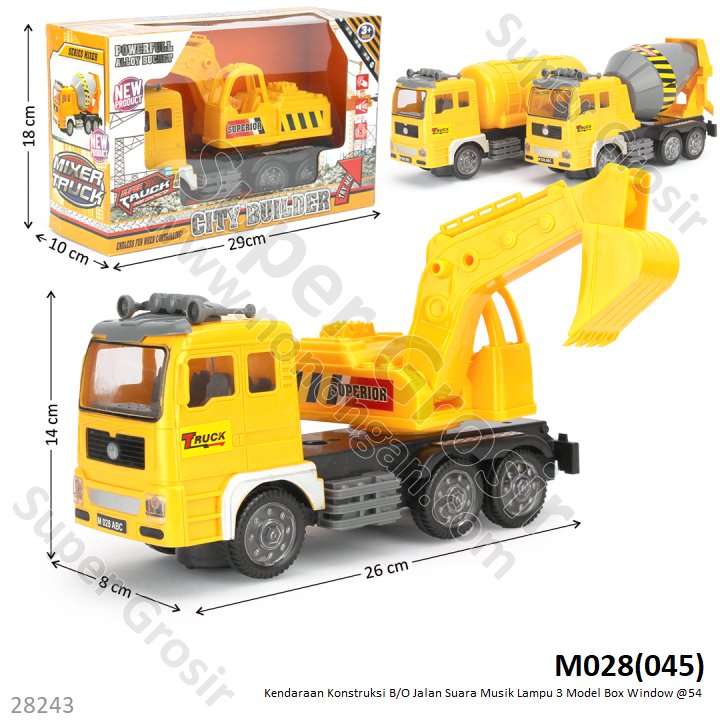 Truk Konstruksi B/O Jalan Suara Musik Lampu 3 Model Box Window @54