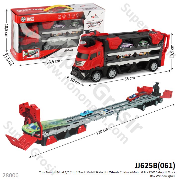 Track Mobil Skala Hot Wheels 1:64 Model Truk Pengangkut Mobil + Mobil 6 Pcs F/C 2 Jalur F/W Catapult Truck Box Window @40