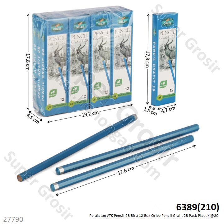 Pensil 2B Biru 12 Box Orlee Pencil Grafit 2B Pack Plastik @20