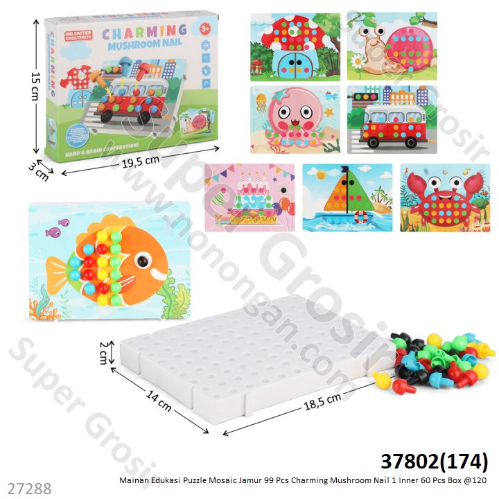 Puzzle Button 99 Pcs Charming Mushroom Nail 1 Inner 60 Pcs Box @120