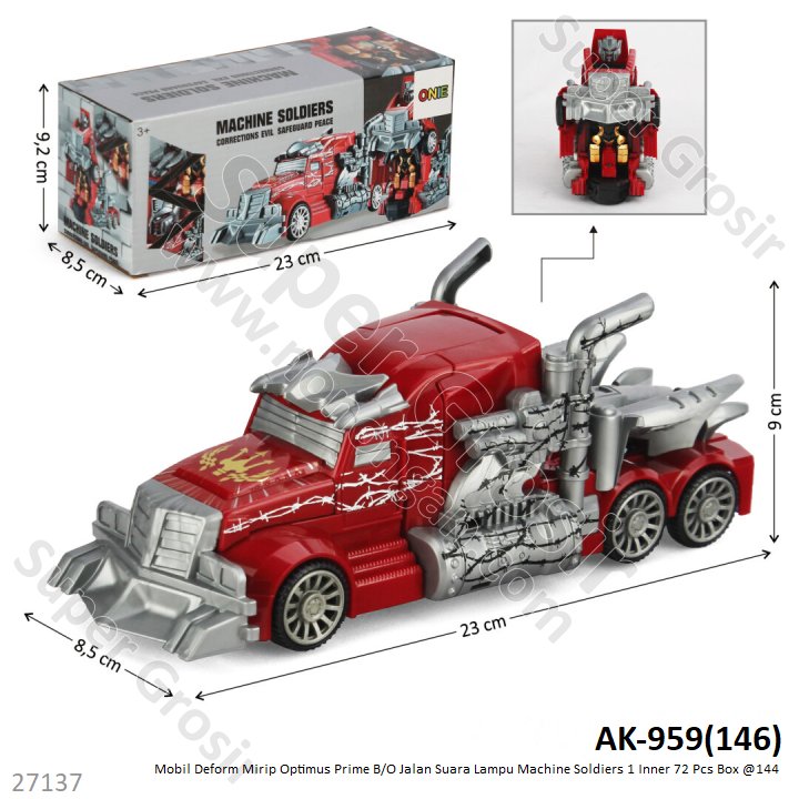 Mobil Deform Truk Optimus Prime B/O Jalan Suara Lampu Machine Soldiers 1 Inner 72 Pcs Box @144
