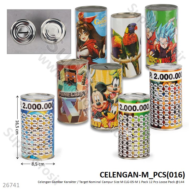 Celengan M Tanpa Tutup Gambar Karakter Nominal Campur CLG-05-M / CLG-09-M 1 Pack 12 Pcs Loose Pack @144