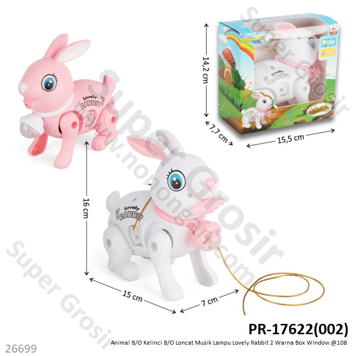 Hewan Kelinci B/O Loncat Musik Lampu Lovely Rabbit 2 Warna Box Window @108