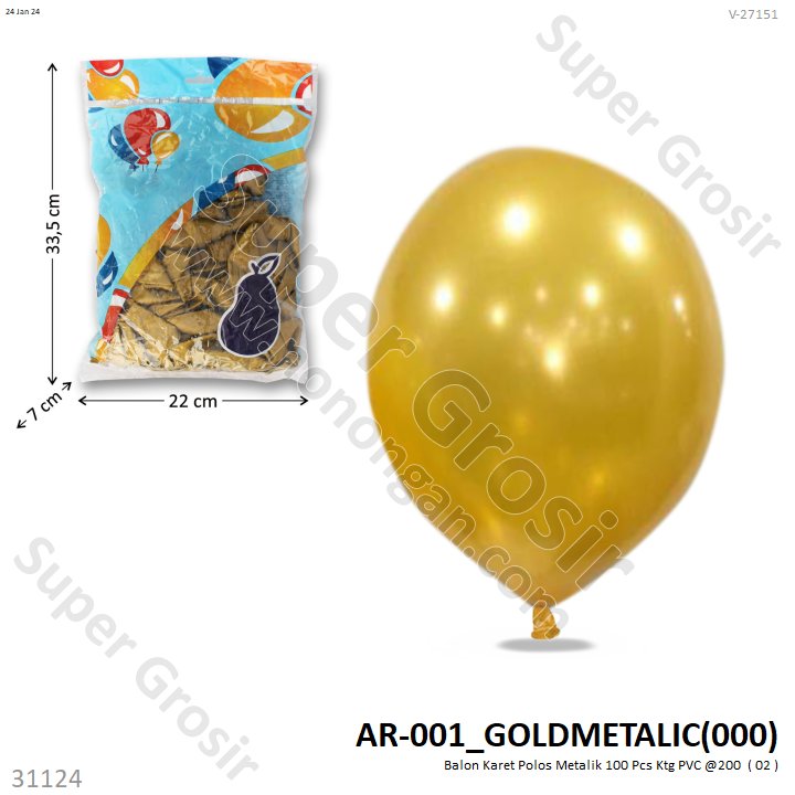 Balon Karet Polos Metalik 100 Pcs Ktg PVC @200