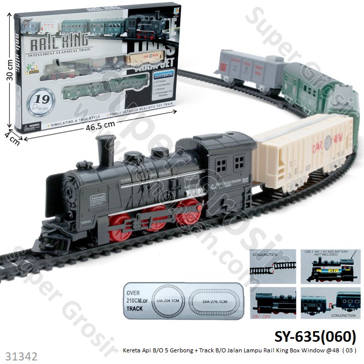 Kereta Api Set 5 Gerbong B/O Jalan Lampu + Track Rail King Box Window @0