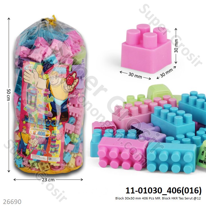Block 30x30 mm 406 Pcs MR. Block HKR Tas Serut @12