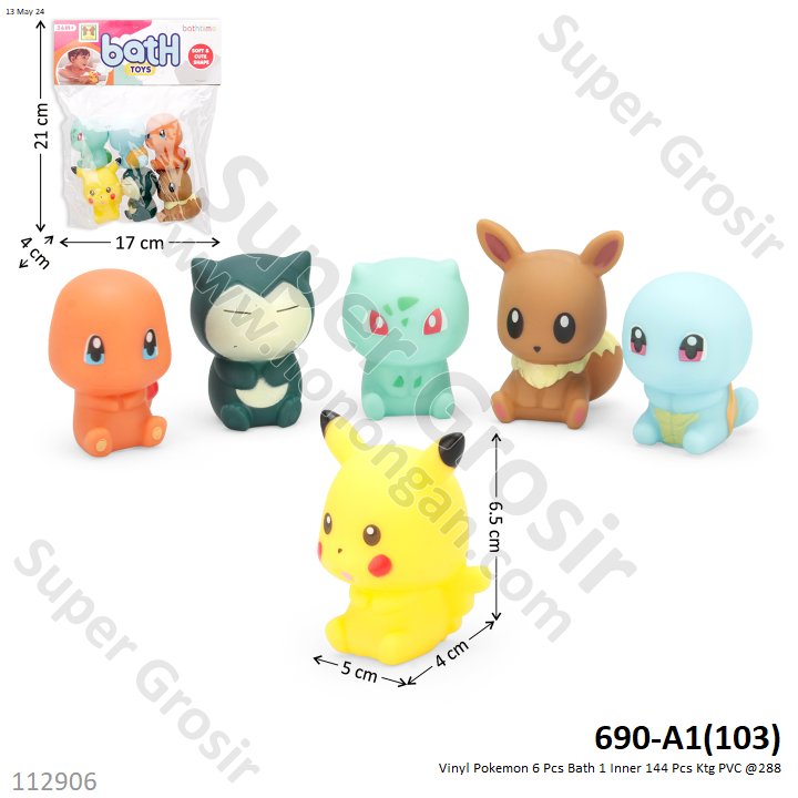 Vinyl Pokemon 6 Pcs Bath 1 Inner 144 Pcs Ktg PVC @288