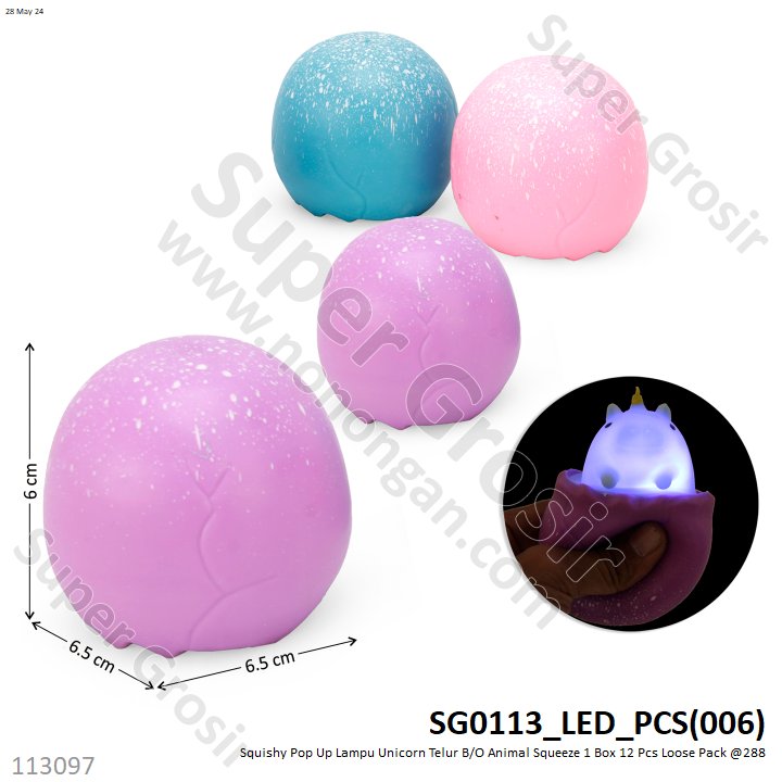 Squishy Pop Up Lampu Unicorn Telur B/O Animal Squeeze 1 Box 12 Pcs Loose Pack @288
