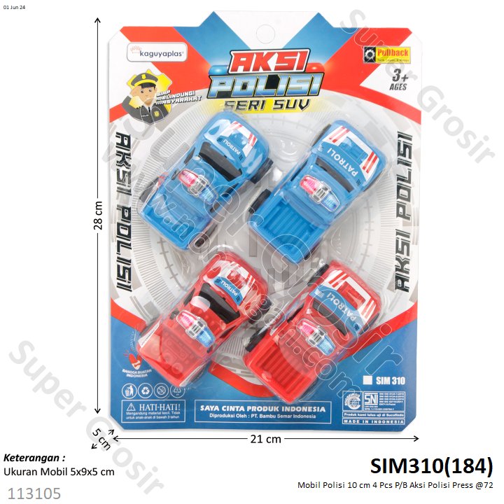 Mobil Polisi 10 cm 4 Pcs P/B Aksi Polisi Press @72