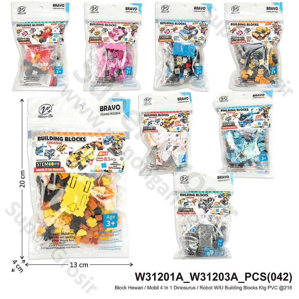 Block Hewan / Mobil 4 In 1 Dinosurus / Robot W/U Building Blocks Ktg PVC @216