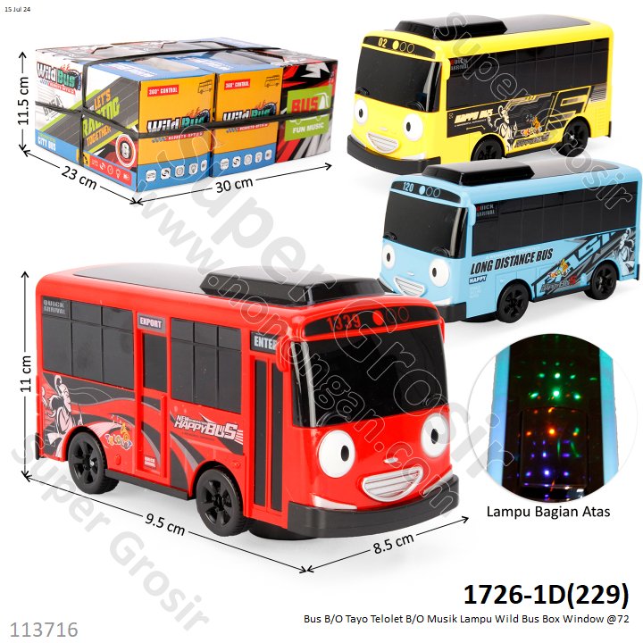 Bus Tayo B/O Jalan Musik Suara Telolet Lampu Wild Bus 1726-1D 1 Ikat 3 Pcs Box Window @72