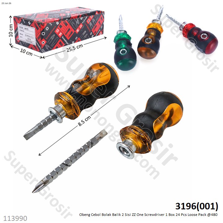 Obeng Cebol Bolak Balik 2 Sisi ZZ One Screwdriver 1 Box 24 Pcs Loose Pack @480