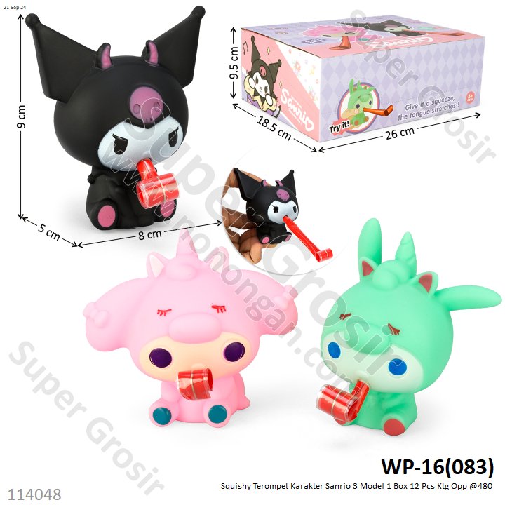 Squishy Terompet Karakter Sanrio 3 Model 1 Box 12 Pcs Ktg Opp @480