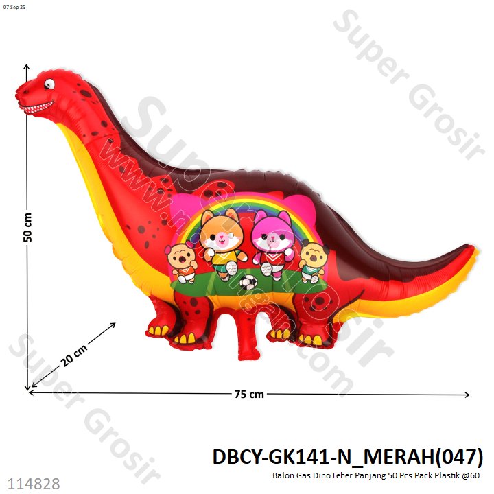 Balon Gas Dino Leher Panjang 50 Pcs Pack Plastik @60
