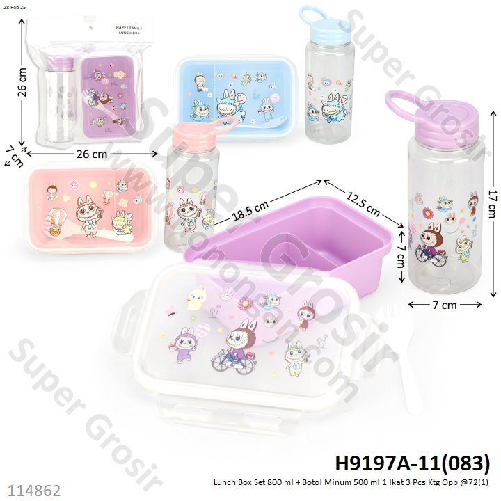 Lunch Box Set 800 ml + Botol Minum 500 ml 1 Ikat 3 Pcs Ktg Opp @72(1)