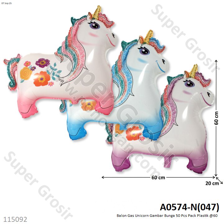 Balon Gas Unicorn Gambar Bunga 50 Pcs Pack Plastik @60 