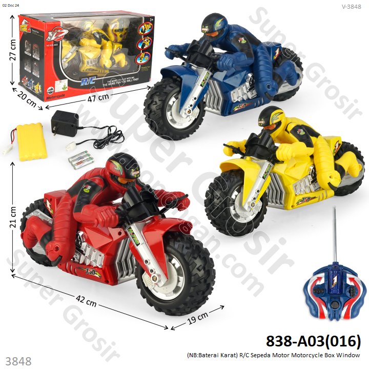 (NB:Baterai Karat) R/C Sepeda Motor Motorcycle Box Window
