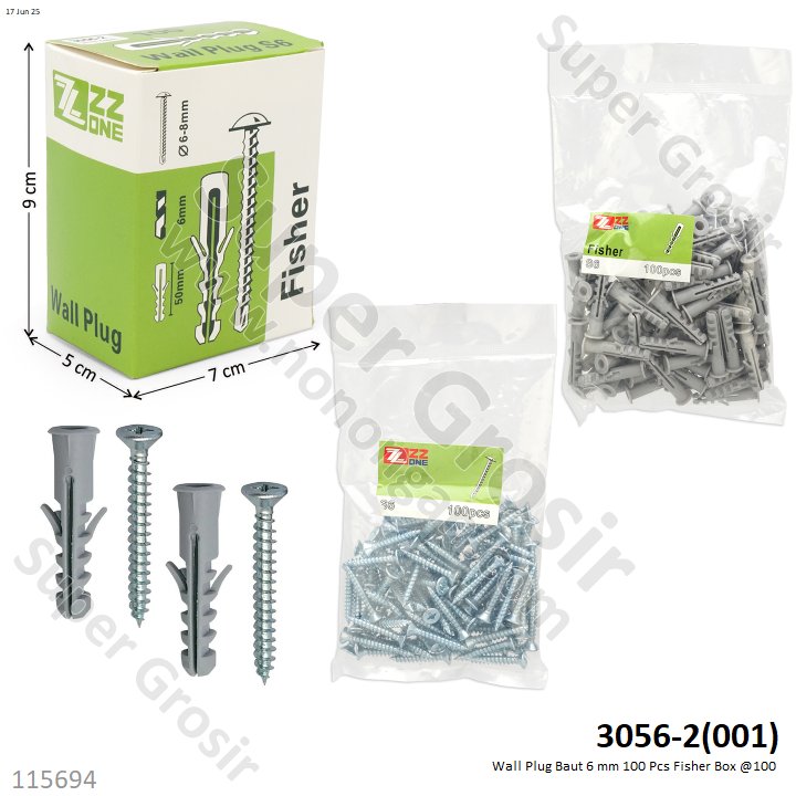 Wall Plug Baut 6 mm 100 Pcs Fisher Box @100